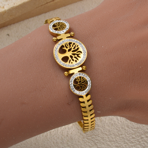 Brazalete de circonita brillante y sofisticado con patrón de follaje elegante y significativo, resistente, acabado a mano, para mujer - Product Image 2