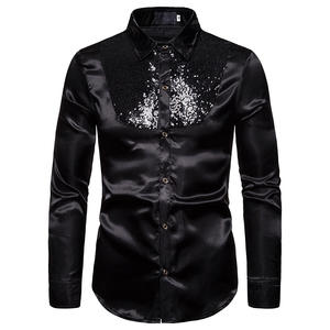 Herren Luxus Pailletten-Hemden Langarm Seidensatin Glänzendes Disco-Party-Hemd Herren Chemise Bühnen-Tanz Nachtclub Abschlussball-Kostüm - Product Image 4