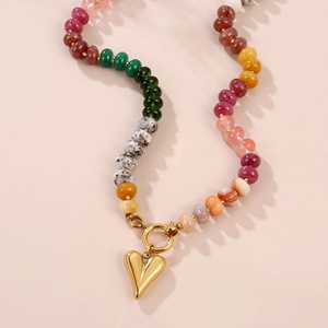 Collana Artigianale con Ciondolo in Acciaio Inossidabile e Pietre Naturali Colorate, Stile Bohemien, Nuova Collezione Moda <span class=keywords><strong>2026</strong></span>, Gioielli da Donna - Product Image 3