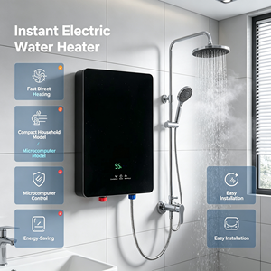 <span class=keywords><strong>Chauffe</strong></span>-<span class=keywords><strong>eau</strong></span> électrique instantané sans réservoir OEM ODM personnalisé, en verre noir avec LED verte, thermostatique, à fixation murale, pour hôtels et usines - Product Image 6