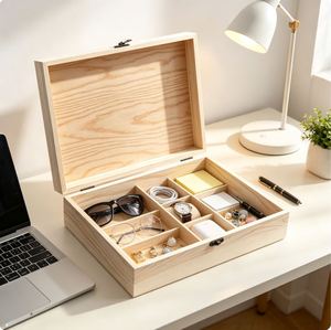 Classic Multifunction Blank Pine Wooden <b>Box</b> for Holiday <b>Decor</b> Gifts | Custom Laser Print 1 Piece Dropship Personalized Gift <b>Box</b> - Product Image 3