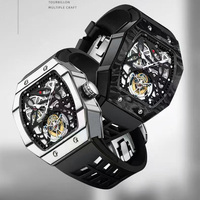 Montre Mécanique de Luxe pour Homme, Mouvement Tourbillon Volant, Cadran Rectangulaire 16mm de Haute Qualité, Luxe Hip Hop, Bracelet en Caoutchouc