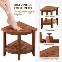 CHOMECO Teak-Eckduschhocker mit Ablagefach, wasserdicht, rutschfest, verstellbare Füße, 2-stufiges Design, braun