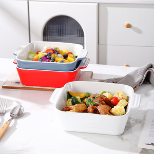 Bandeja cuadrada doble para hornear, apta para horno y microondas, de color sólido, estilo nórdico, para hotel, comida, café, té - Product Image 1