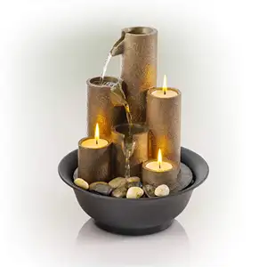 Tabletop Fountain with 3 Candles, Mini Waterfall for Indoor Spaces, Relaxation Water Feature