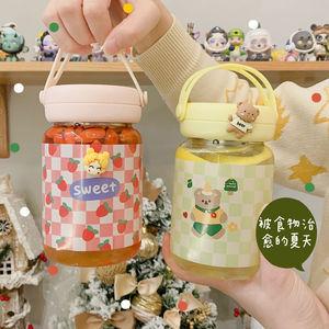 Cute Glass Water Bottle With Filter Checkered Pattern Portable For Travel And Office Use - Product Image 3