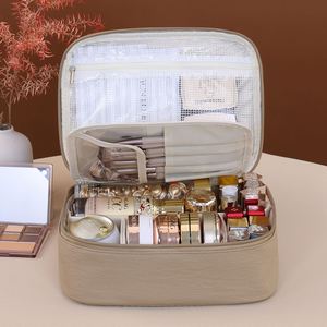 Nueva Bolsa de Maquillaje Multifuncional de Poliéster con Compartimentos, Organizador de Brochas Cosméticas de Gran Capacidad, Portátil, Ligero e Impermeable - Product Image 2