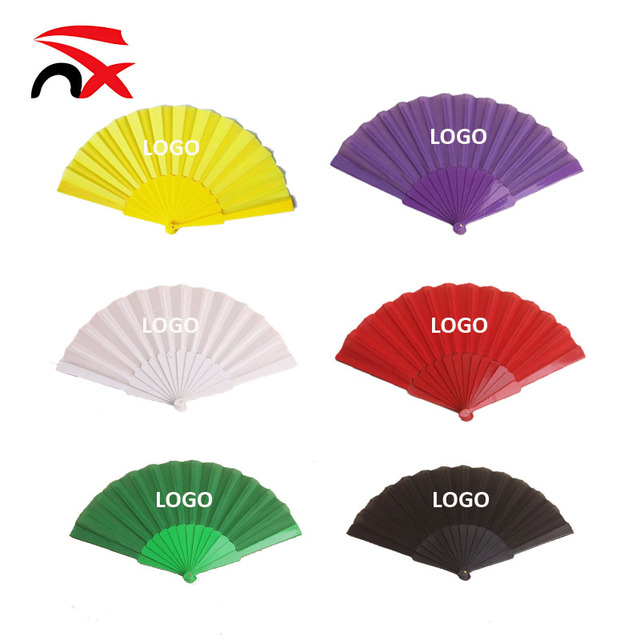 Factory Custom 23*42cm Performance Hand Fan Colorful Silk Cloth Folding Hand Held Fan with Plastic Handle