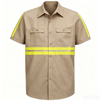 Camicia da Lavoro a Maniche Corte con Strisce Riflettenti, Due Tasche, Alta Visibilità, Uniforme di Sicurezza per Sanificazione e Costruzioni Stradali, Abbigliamento da Lavoro Estivo