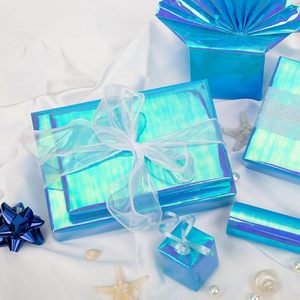 Yarcony Metallic Iridescent <b>Wrapping</b> <b>Paper</b> 17Inch X 33Feet Blue Holographic Gift Wrap Packaging <b>Paper</b> - Product Image 5