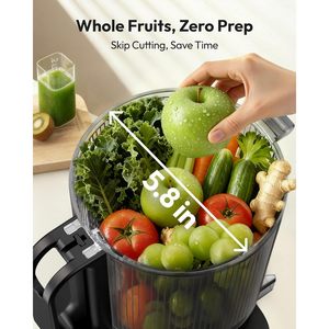 Extractor de Jugos en Frío Euhomey con Boca de Alimentación Ancha de 5.8 Pulgadas, Motor de Acero Inoxidable de 400w, para Frutas y Verduras Enteras, Alto Rendimiento, Fácil de Limpiar, Eléctrico - Product Image 2