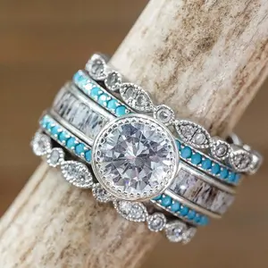 Cincin emas 14k desain niche lingkaran penuh cincin pirus wanita cincin ekor tumpuk perhiasan cincin jari indeks
