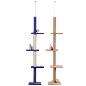 Large Luxury Cat Tree Floor To Ceiling Cat Tower Wood Cat Condo Scratching Post