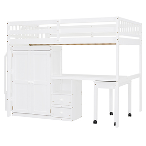 Cama alta tamaño completo con escaleras, estantería, cajones, escritorio, armario, muebles multifuncionales que ahorran espacio para niños y adolescentes - Product Image 4