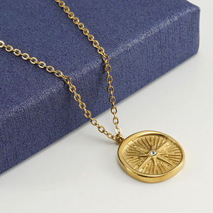Luxury Style 18K Gold PVD Plated Stainless Steel Vintage Eight Pointed Star Crystal Pendant Necklace for Women - Product Image 5
