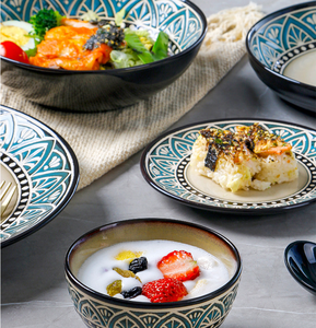 Service de table en céramique personnalisé avec motif de côte bleue, assiettes en relief de style européen classique, bols, assiettes, tasses - Product Image 2