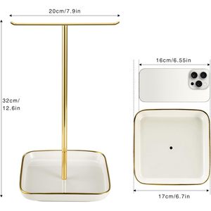 Josmimic Jewelry Holder Stand With <b>Ceramic</b> Base Gold Finish T Shape Necklace Bracelet Organizer For Women Girls Modern Design - Product Image 4