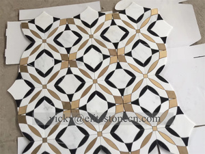 Mosaico de Mármol Blanco y Latón Hexagonal Triangular Estilo Americano para Pisos y Paredes - Product Image 5