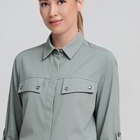 Chemise de travail équestre pour femme à manches longues avec revers, idéale pour l'équitation, le travail en écurie, les activités équestres décontractées et les vêtements d'extérieur. Prise en charge OEM ODM.