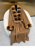 Manteau cape trench ample en laine et cachemire pour femme, automne-hiver, avec revers, poches en fourrure de chinchilla et de lapin Rex teintées, vêtement d'extérieur chaud pour femme