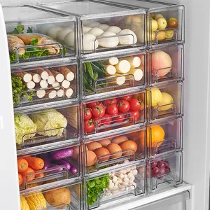 กล่องเก็บของในตู้เย็นแบบใสมีให้เลือกสนุก,ชุดจัดระเบียบพลาสติกลิ้นชักเก็บของแบบซ้อนได้สำหรับห้องครัว