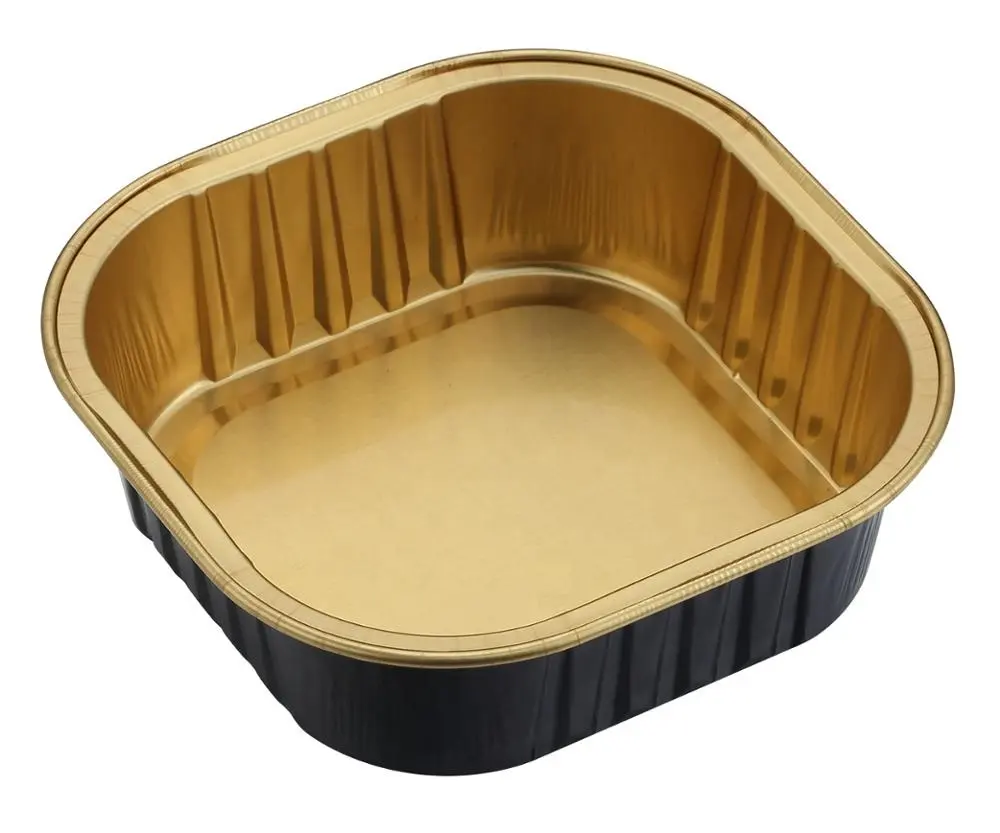 88x88x25mm 250ml square black and gold aluminium foil PET food container with hot sealing foil lid CSQ100 yysmallcap