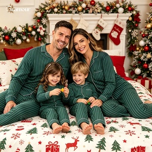 2026 New Eco Friendly Family Matching <strong>Pajamas</strong> Green Striped Bamboo <strong>Pajamas</strong> Sleepwear for Adult Kids Baby Christmas Homewear - Product Image 2