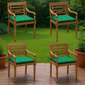 Set di 4 Sedie da Giardino in Legno di Teak Massiccio con Cuscini, Arredamento Tradizionale da Esterno, Design con Gambe Tornite Marroni - Product Image 2