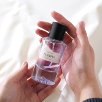 Flacon de parfum en verre transparent de type serti, de haute qualité, avec un design unique et un logo personnalisé, fond épais, 30 ml, 50 ml