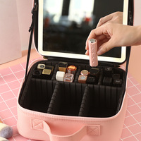 Vente flash - Trousse de maquillage portable, nouvelle, pour les voyages, boîte de rangement pour cosmétiques, sac à maquillage détachable avec lumière LED et miroir