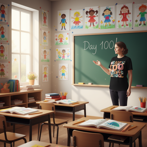 T-shirt Groovy pour le 100e jour d'école, design joyeux pour professeurs et élèves, pour la célébration des 100 jours - Product Image 3