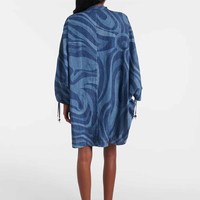 Fabricants de vêtements personnalisé printemps été automne tissu imprimé demi manches Denim caftan Mini robe