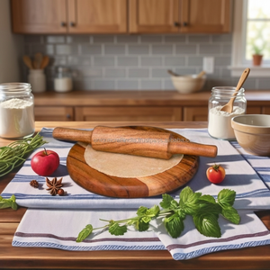Juego de Chakla y Belan de Madera de Acacia Premium, Tabla para Amasar Hecha a Mano con Acabado Liso, para Roti, Parathas, Plato Tradicional de Cocina - Product Image 1
