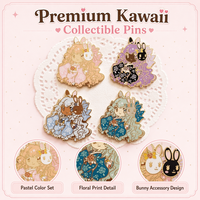 Broche en émail rigide Kawaii Lolita Bunny, motif fille anime et lapin de dessin animé pastel, mignonne, badge de fandom, souvenir
