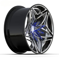 Nouvelle jante en aluminium forgé personnalisée 2 pièces multi-branches étoilées 18-24 pouces 5x114.3/5x120 noir poli avec accent bleu pour voiture de rechange