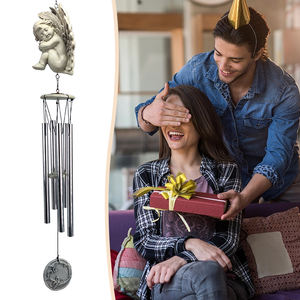 5 tubi di alluminio spessi in argento 31 pollici Vintage campanelli eolici con resina decorazione d'angelo per ornamenti da giardino - Product Image 3