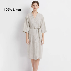 All'ingrosso personalizzato in lino 100% per adulti <span class=keywords><strong>pigiama</strong></span> manica lunga accappatoio nuovo Design Plus Size per la primavera tinta tinta tinta - Product Image 1