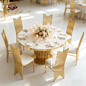 ชุดโต๊ะรับประทานอาหารหรูหราสไตล์โมเดิร์นสำหรับงานเลี้ยง วัสดุสแตนเลสสีทอง เหมาะสำหรับใช้ในอพาร์ทเมนต์หรือกลางแจ้ง - Product Image 6