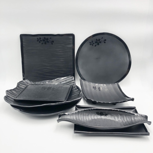 Assiettes japonaises pour Restaurant moderne, grandes assiettes noires en mélamine pour sushi, restaurant - Product Image 4
