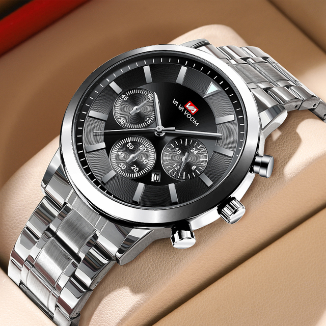 VA VA VOOM Factory Wholesale Price Custom Logo Fashion Round Dial Men Sports Waterproof Wrist Watches Calendar Watch for Man