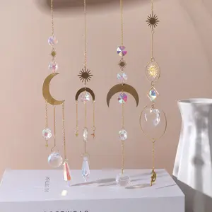 Kristallen Wind Gong Moon Sun Catcher Diamond Prisma Hanger Droomvanger Regenboog Chaser Hangende Drop Huis Tuin Decor Windgong