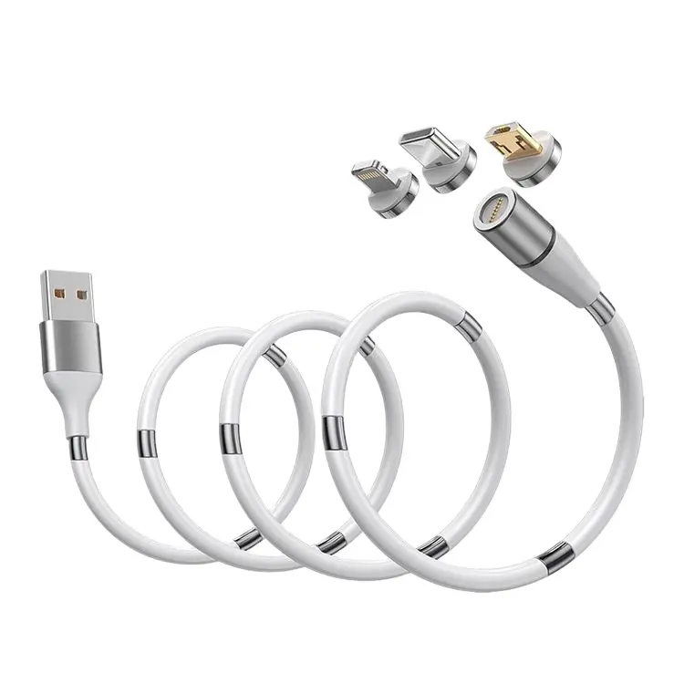 New Strong 3 in 1 Magnetic Charging Cable Type C Micro 8Pin USB Cable Self Winding 3A Fast Charging Cable