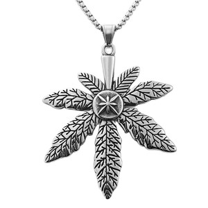 Collar con Colgante de Hoja de Arce de Acero Inoxidable para Hombre, Estilo Punk Retro, Diseño Geométrico de Planta 19066 - Product Image 5