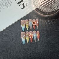 Ongles 3D inspirés de la dopamine, peints à la main, pointes longues et pointues, design coquillage sculpté, faits à la main, réutilisables