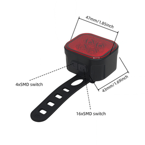 Rechargeable <b>Red</b> LED <b>Bike</b> Tail Light Dual Switch Zone Control Rear Warning Lamp with 48 Modes Cycling Safety Light - Product Image 1