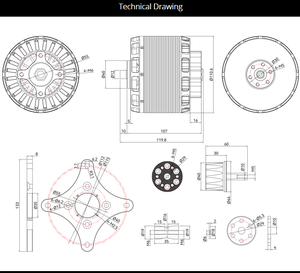 Moteur de drone sans balais <span class=keywords><strong>T</strong></span>-MOTOR AT1050 <span class=keywords><strong>150CC</strong></span> 8000W 24S 96V à aimant permanent, étanche, haute puissance, forte poussée, robuste pour avion - Product Image 3
