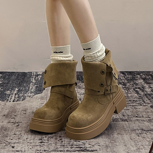 Botas de plataforma plegables de dos formas para mujer, estilo retro americano, tacón grueso, ajuste delgado, calzado de moda, novedad 2026 - Product Image 2