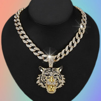 Collares para Hombre Estilo Hip Hop 2025 con Colgante de Animal y Cadena Gruesa, Cadena Cubana de Aleación Chapada en Oro de 18K con Tigre de Diamantes Completos