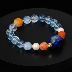 <span class=keywords><strong>Bracelet</strong></span> Bohème Tendance 2026 en Acier Inoxydable Plaqué Or 18K avec Lapis Lazuli, Perles Naturelles, <span class=keywords><strong>Agate</strong></span> Orange et Quartz Bleu pour la Guérison - Product Image 2