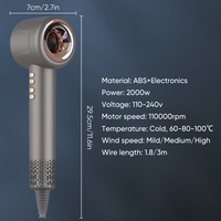 Sèche-cheveux ionique électrique professionnel haute vitesse avec diffuseur pour cheveux bouclés, idéal pour hôtel, maison et voyage, moteur DC sans balais 110 000 tr/min
